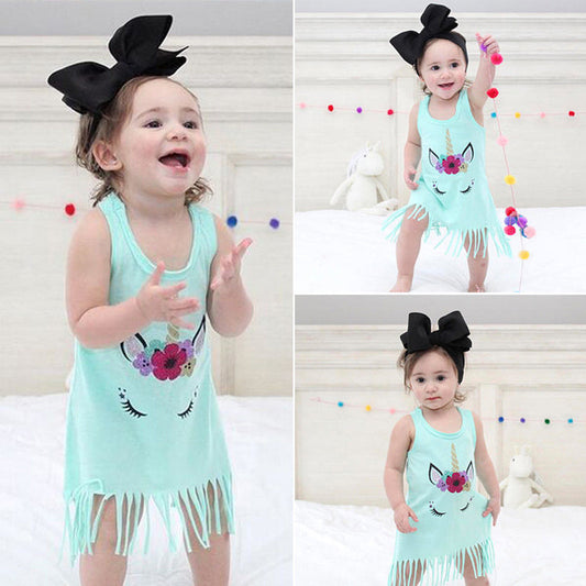Girls Tassel Unicorn Sun Dress