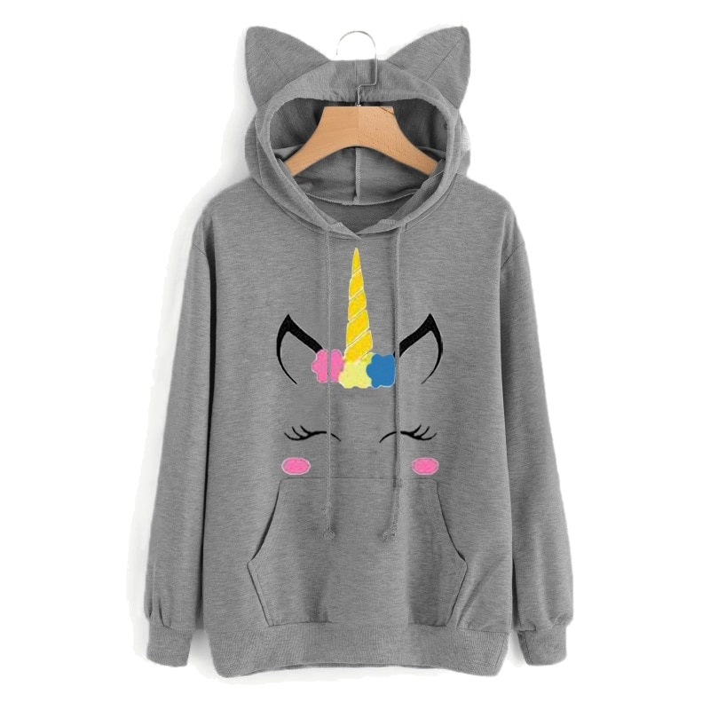 Gray Flower Unicorn Pullover
