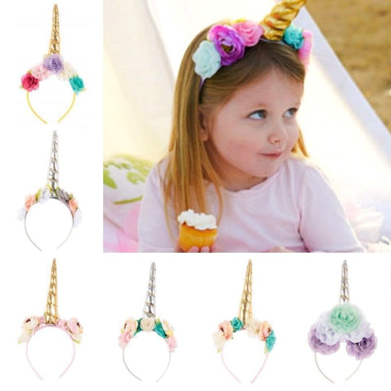 Kids Unicorn Horn Headband w/ Flowers