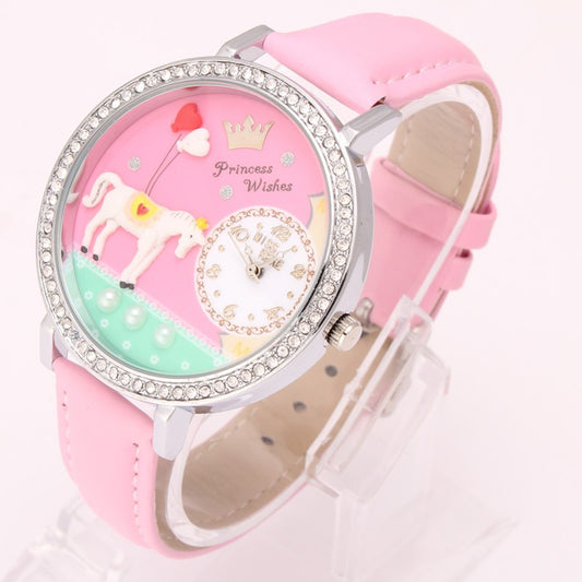 Pink Rhinestone Ladies Unicorn Watch