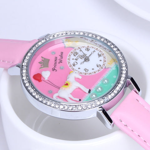 Pink Rhinestone Ladies Unicorn Watch