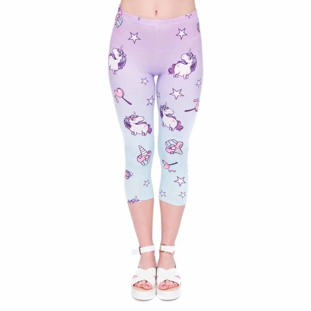 Women's Capri / Mid-Calf Purple Unicorn Treat Leggings
