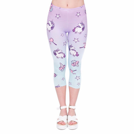 Women's Capri / Mid-Calf Purple Unicorn Treat Leggings