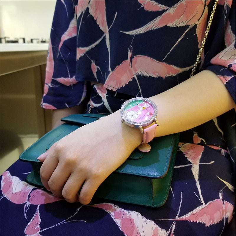 Pink Rhinestone Ladies Unicorn Watch