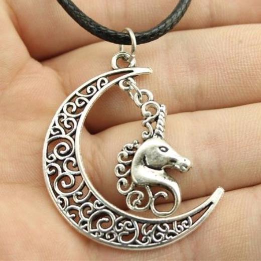 Crescent Moon Unicorn Leather Necklace