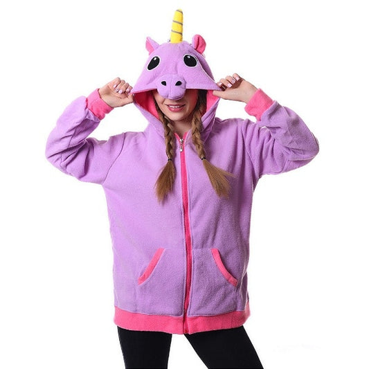 Plush Fleece Unicorn Zipper Hoodie