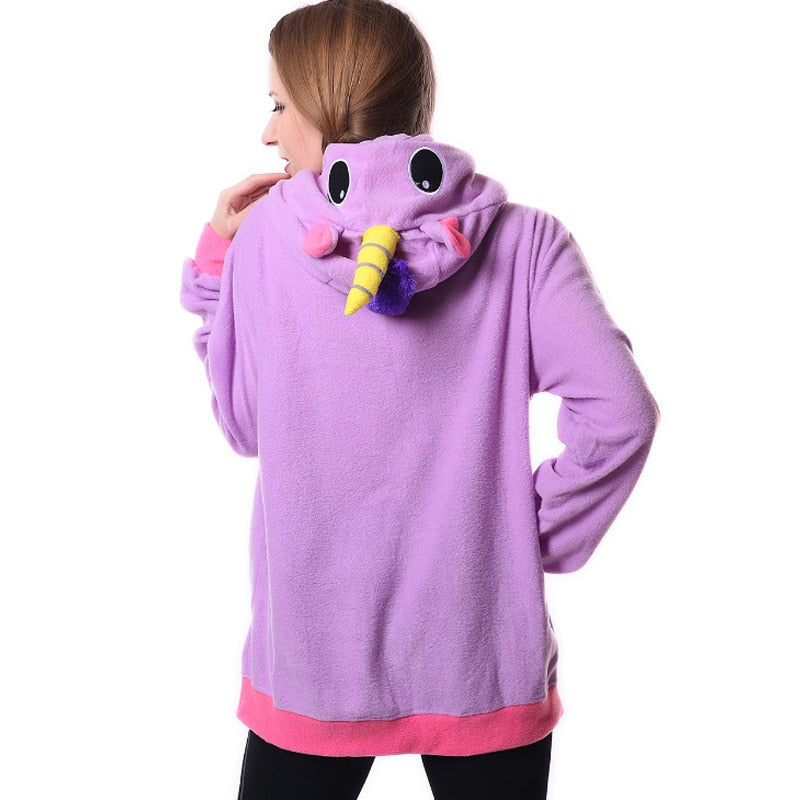 Back of Purple Fleece Unicorn Hoodie
