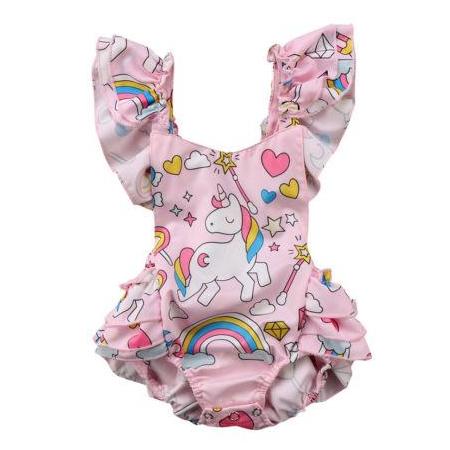 Baby Girls Backless Ruffled Unicorn Romper