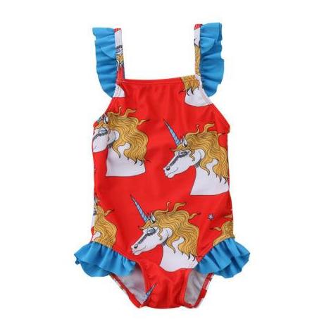 Girls Red, White & Blue Unicorn Print Swimsuit