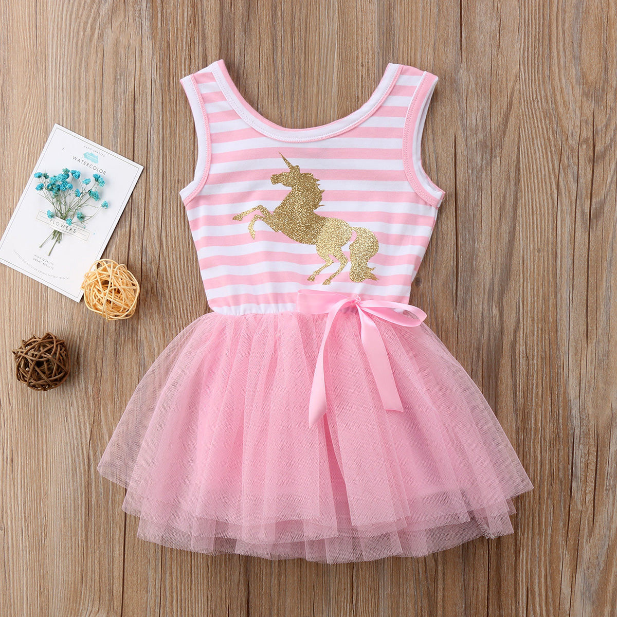 Girls Pink Striped Unicorn Tutu Dress