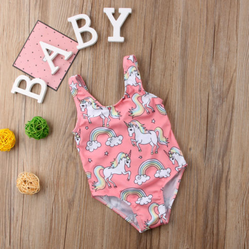 Pink Rainbow Unicorn Girls Swimsuit