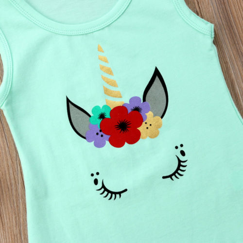 Girls Teal Green Unicorn Sun Dress Design