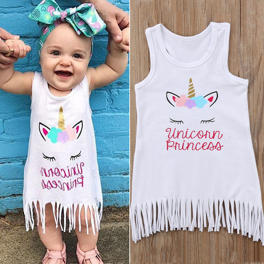 Girls White Unicorn Sun Dress