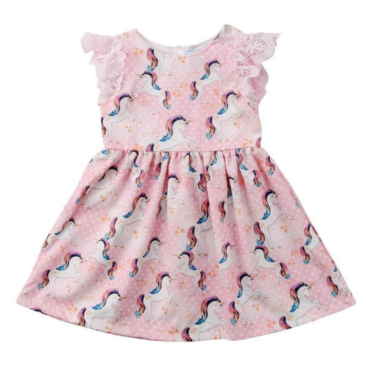 Girls Sleeveless Pink Unicorn Party Dress