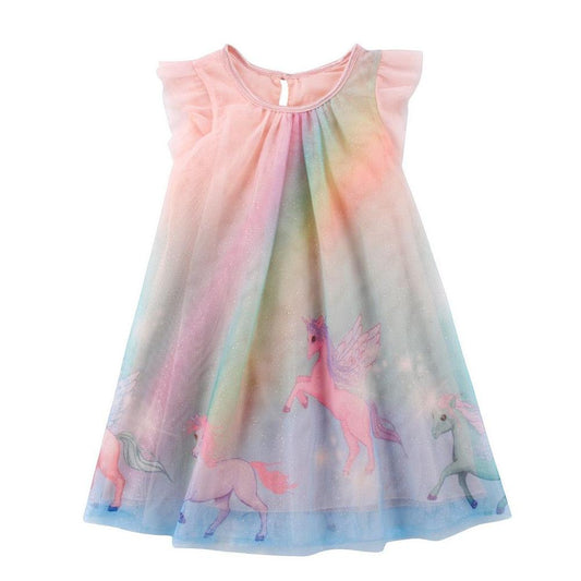 Girls Rainbow Unicorn Summer Tulle Sun Dress