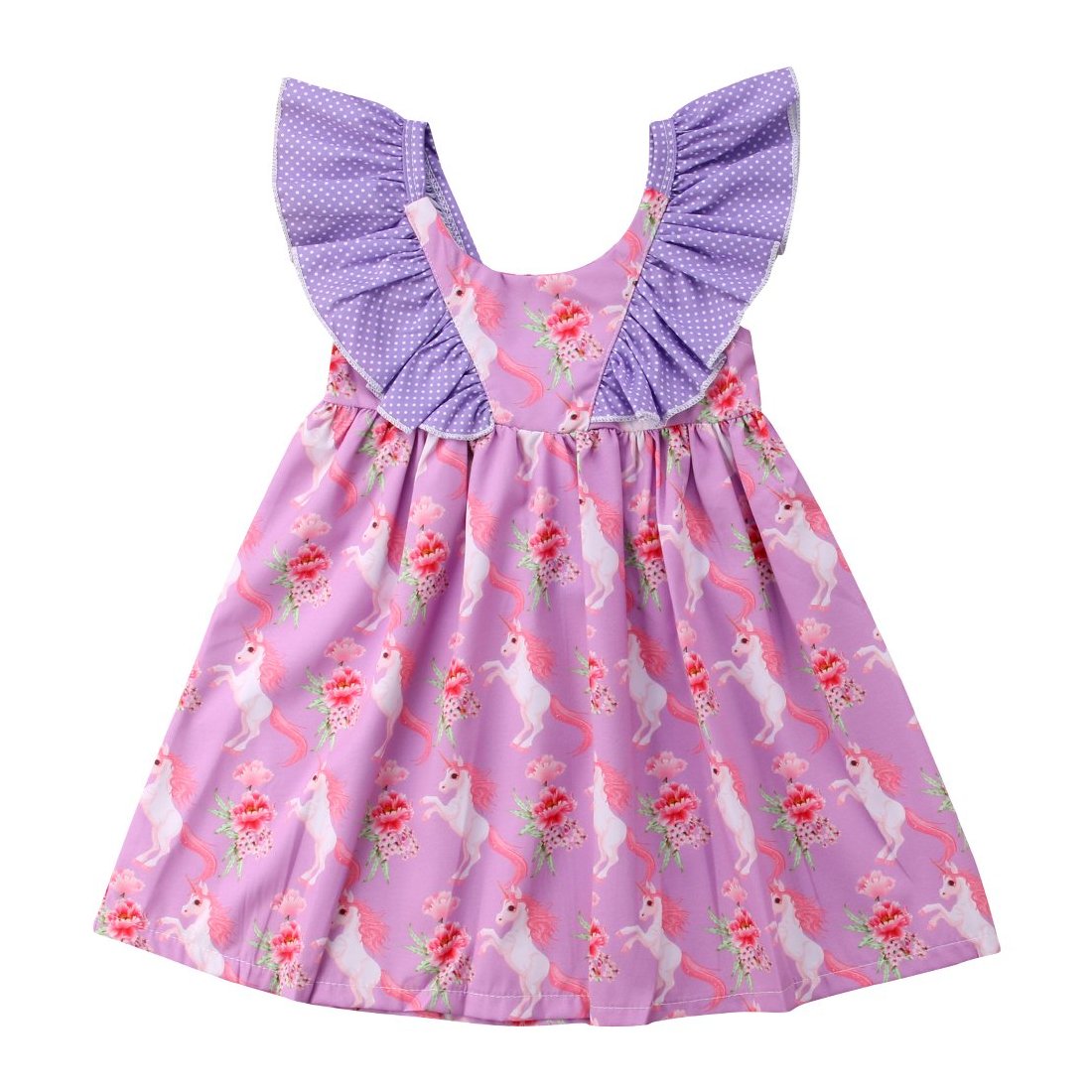 Purple Unicorn Patterned Sun Dress