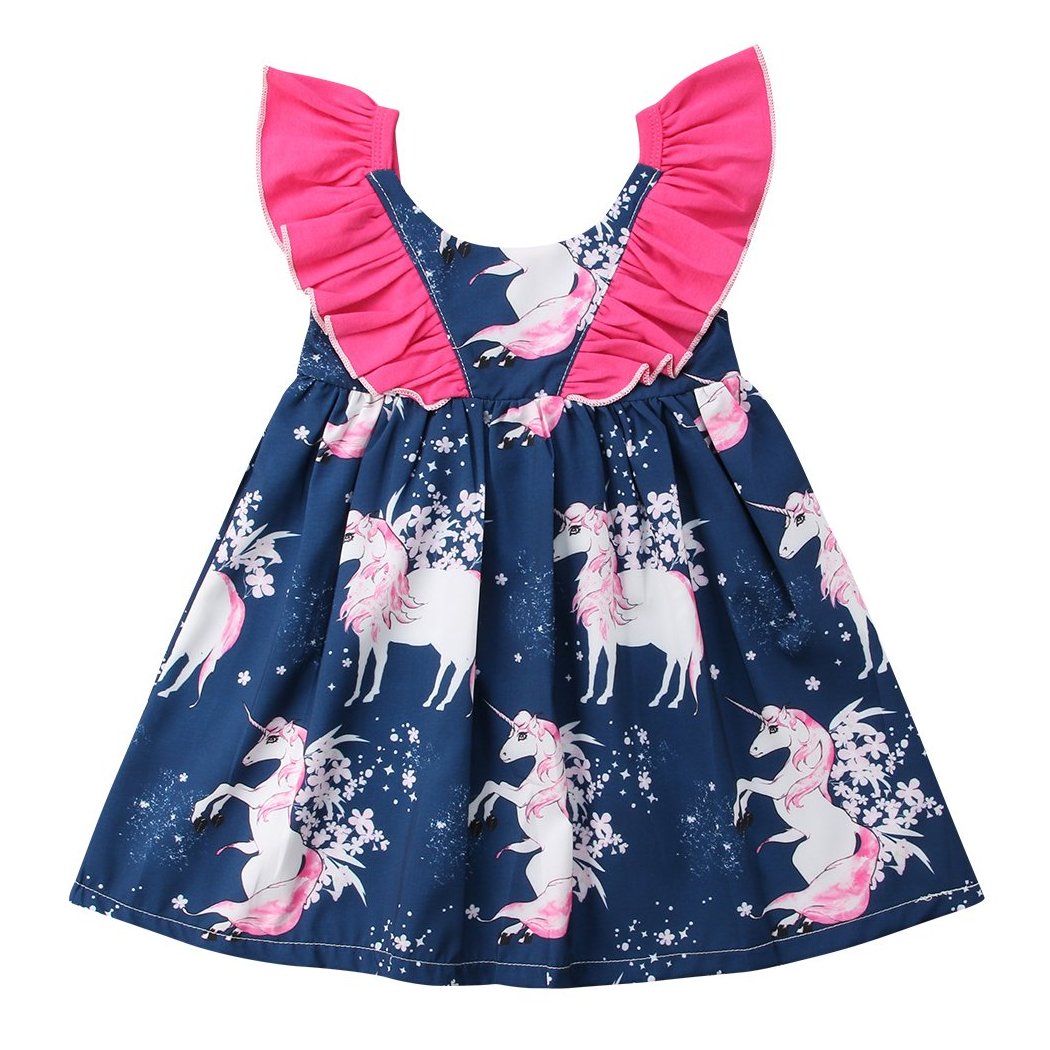 Blue Unicorn Patterned Sun Dress