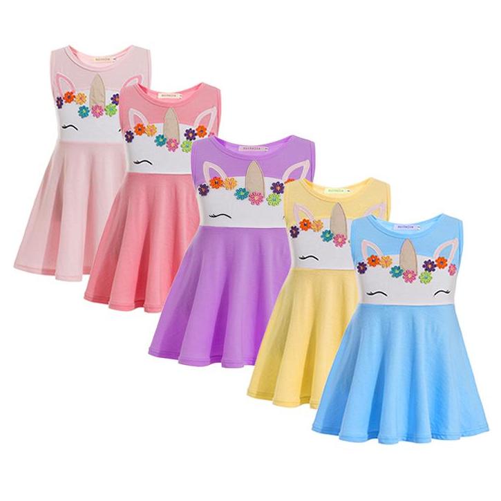 Girls Unicorn Princess Face Summer Dress