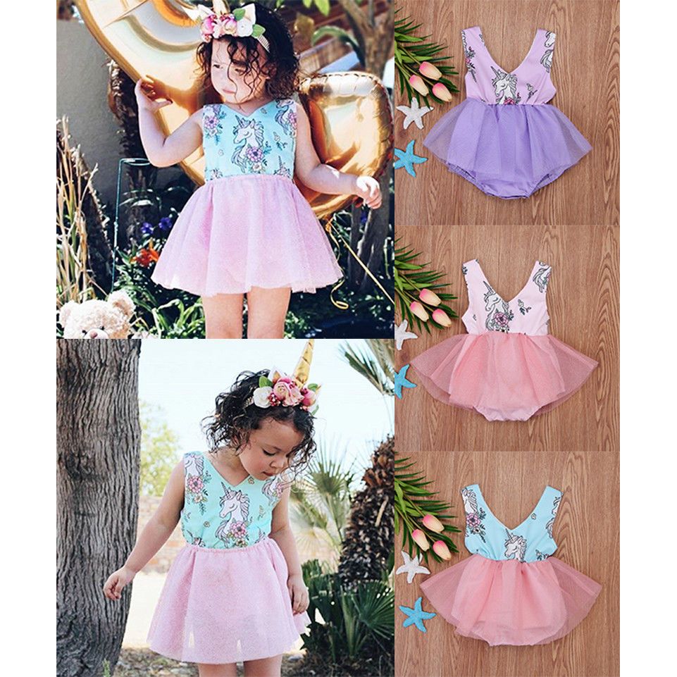 Girls Unicorn Baby Romper Dress