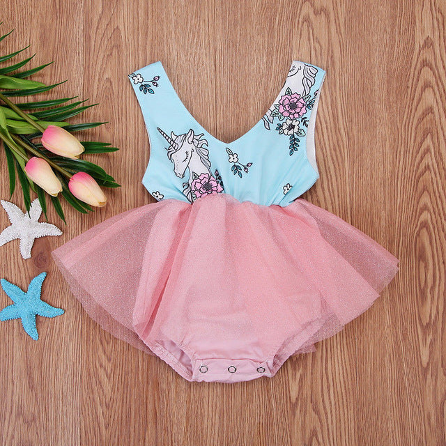 Cyan Unicorn Romper Summer Dress