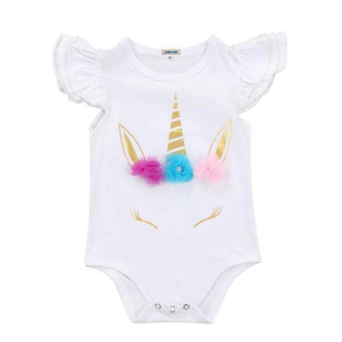 Baby Girls Short Sleeve Unicorn Crown Onesie Bodysuit