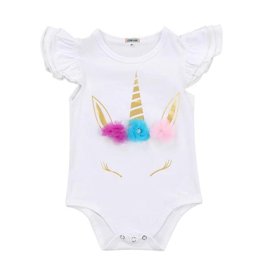 Baby Girls Short Sleeve Unicorn Crown Onesie Bodysuit