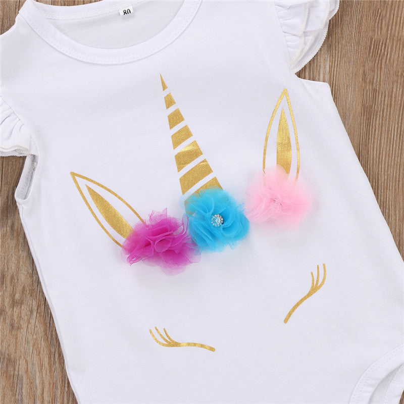 White Girl's Unicorn Crown Baby Bodysuit