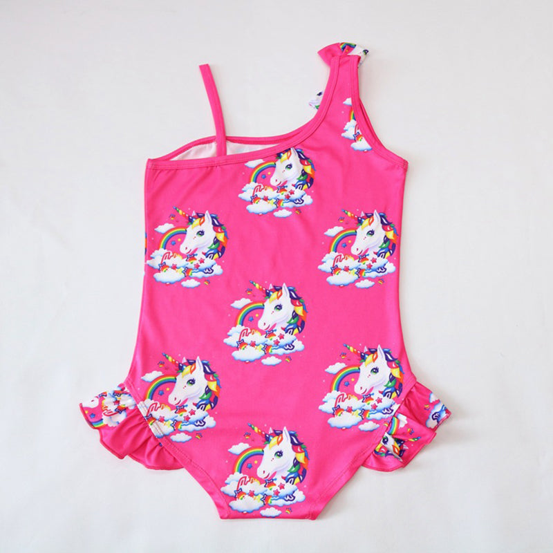 Back of Pink Swept Shoulder Unicorn Bathing Suit