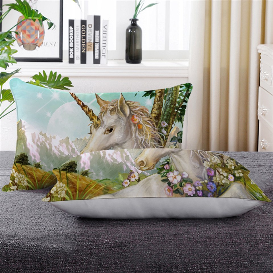 Mountain Flower Unicorn Throw Pillow
