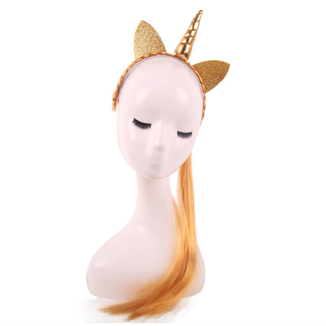 Glittery Unicorn Horn Headband w/ Ponytail