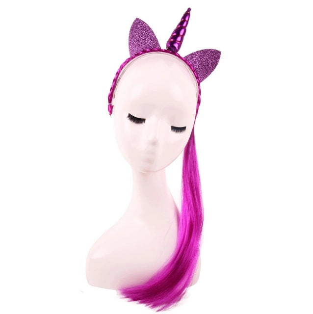 Glittery Unicorn Horn Headband w/ Ponytail