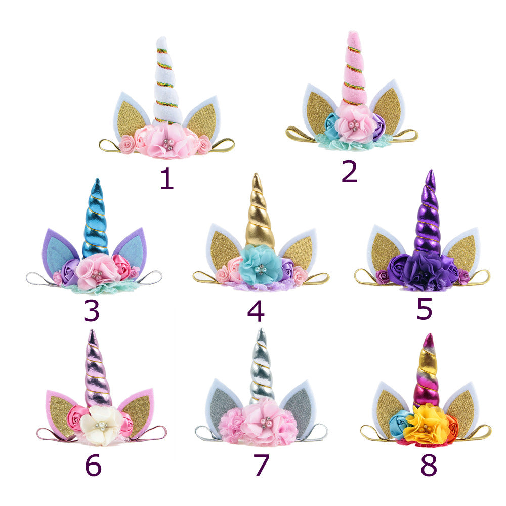 Kids Elastic Unicorn Horn Headband w/ Ears