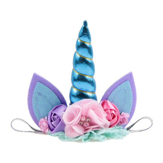 Kids Elastic Unicorn Horn Headband w/ Ears