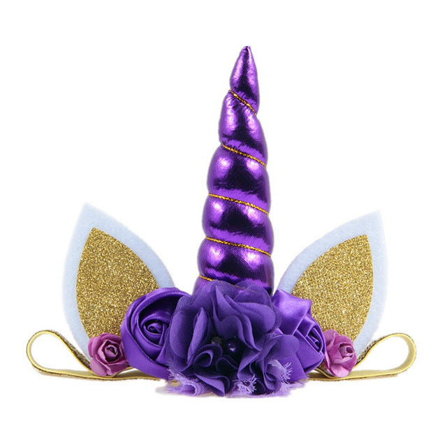Kids Elastic Unicorn Horn Headband w/ Ears