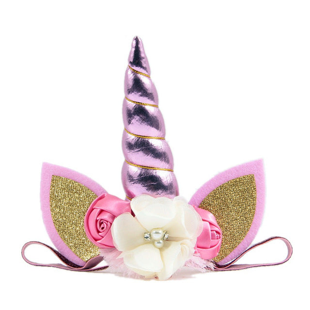 Kids Elastic Unicorn Horn Headband w/ Ears