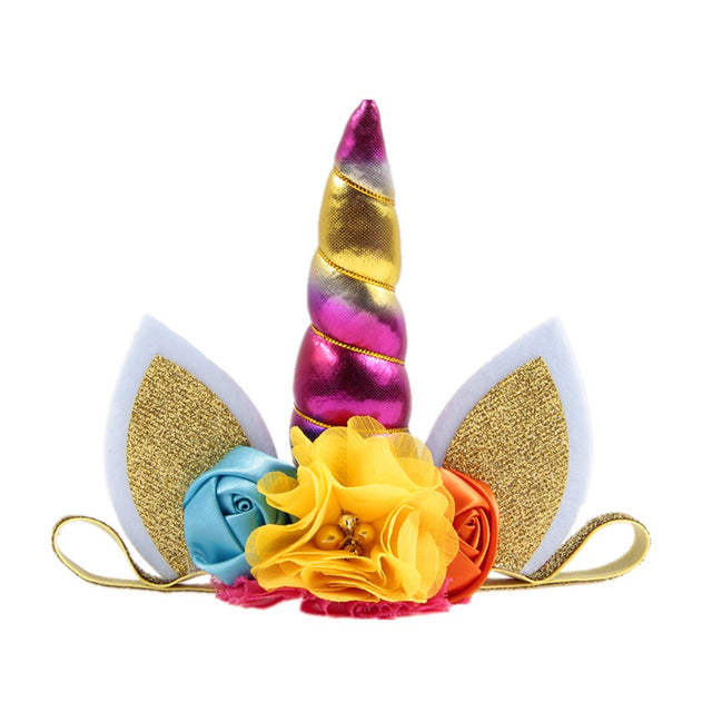 Kids Elastic Unicorn Horn Headband w/ Ears