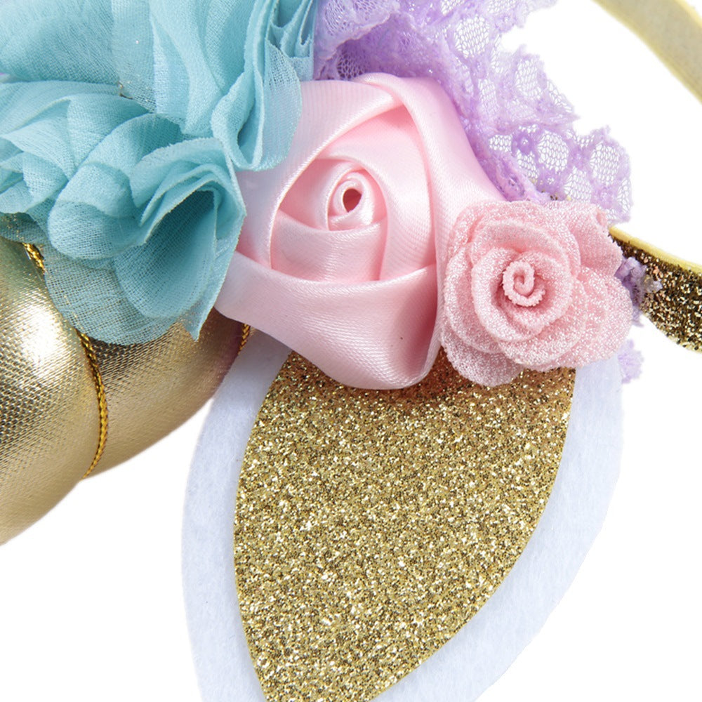 Kids Elastic Unicorn Horn Headband w/ Ears