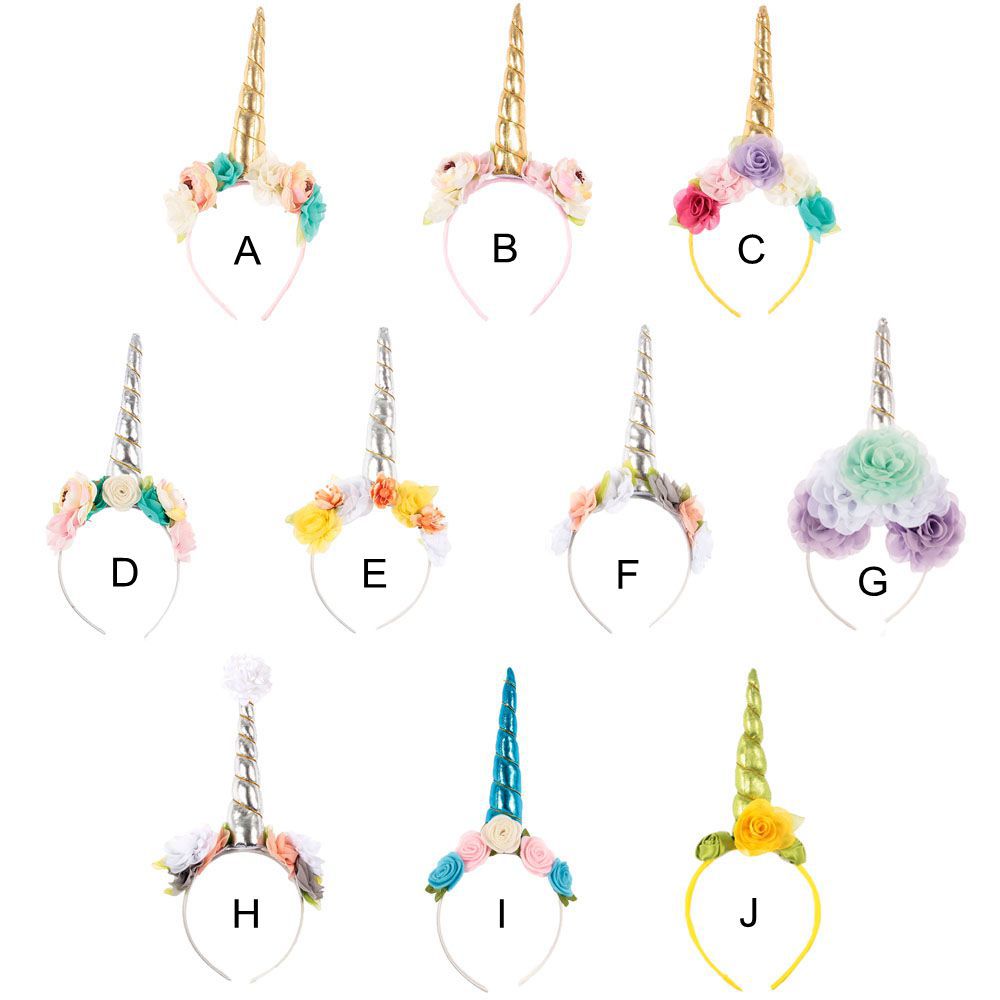 Kids Unicorn Horn Headband w/ Flowers