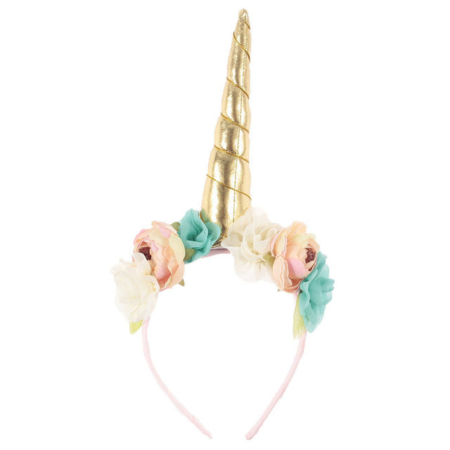 Kids Unicorn Horn Headband w/ Flowers