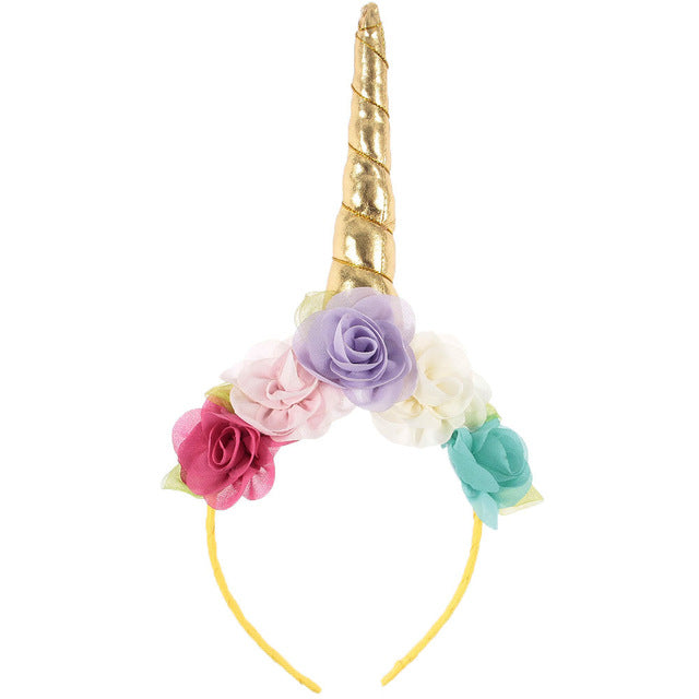 Kids Unicorn Horn Headband w/ Flowers
