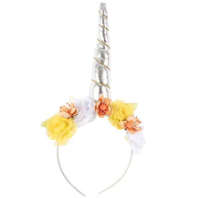 Kids Unicorn Horn Headband w/ Flowers