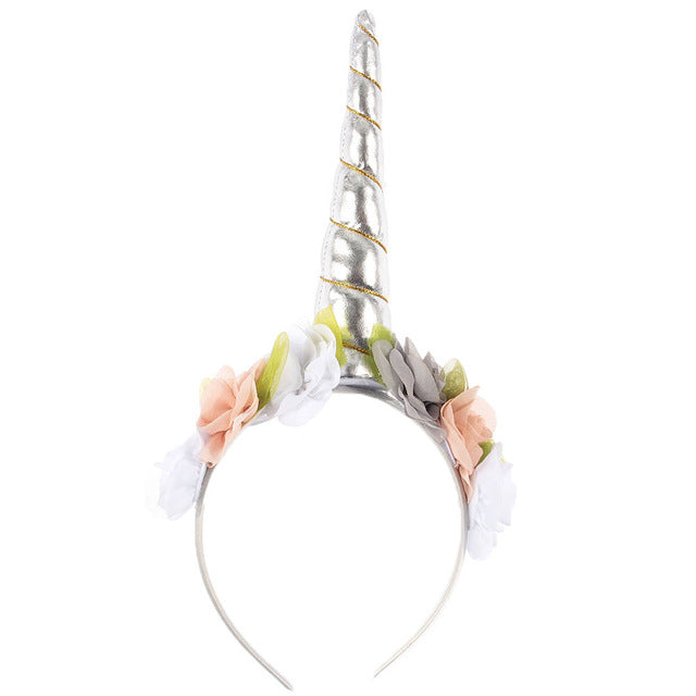 Kids Unicorn Horn Headband w/ Flowers