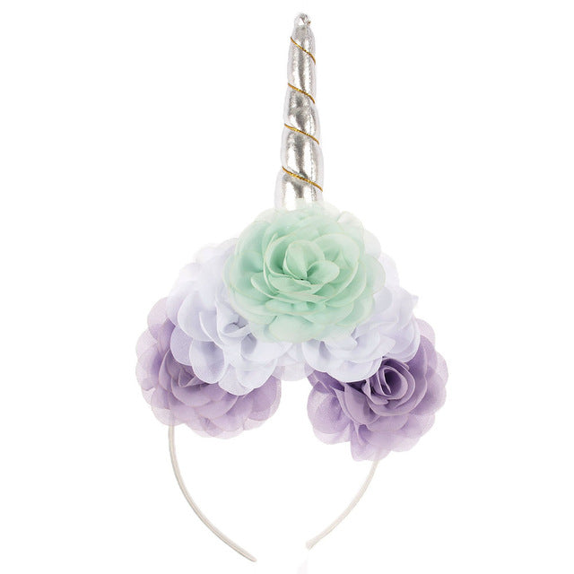 Kids Unicorn Horn Headband w/ Flowers