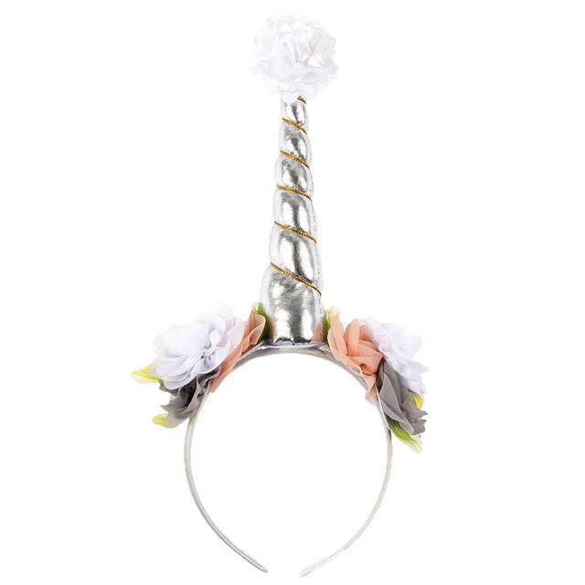 Kids Unicorn Horn Headband w/ Flowers