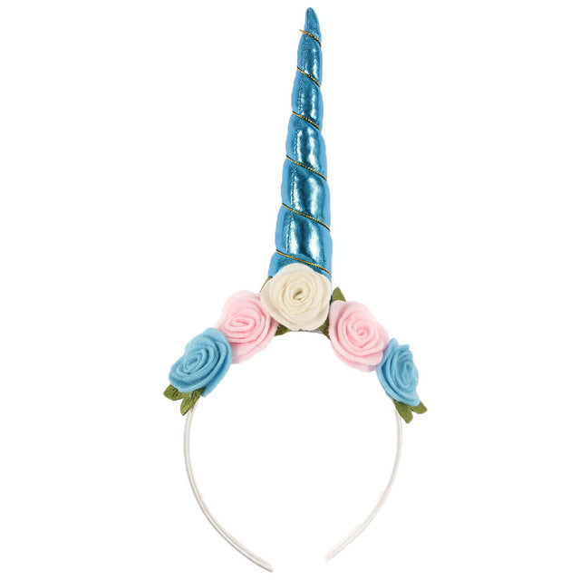 Kids Unicorn Horn Headband w/ Flowers