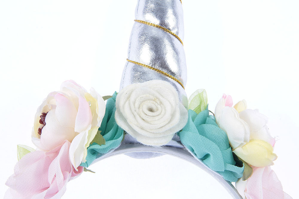 Kids Unicorn Horn Headband w/ Flowers