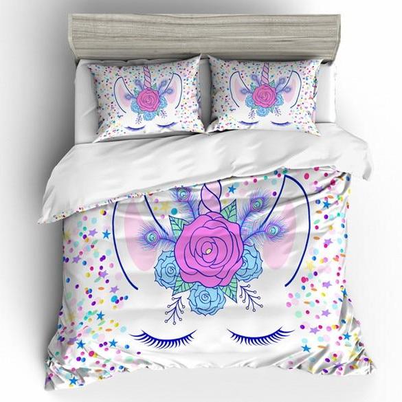 2/3-Piece Flower Confetti Unicorn Duvet Cover Set