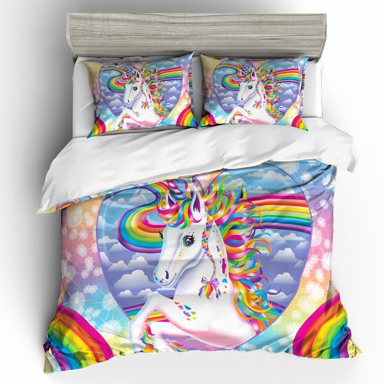 2/3-Piece Colorful Rainbow Sky Unicorn Duvet Cover Set