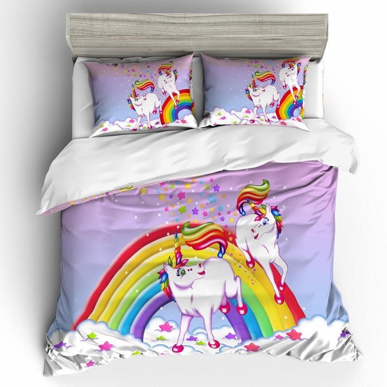 2/3-Piece Colorful Rainbow Sky Unicorn Duvet Cover Set