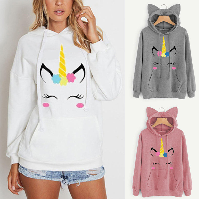 Cute Flower Unicorn Pullover Hoodie w/ Ears